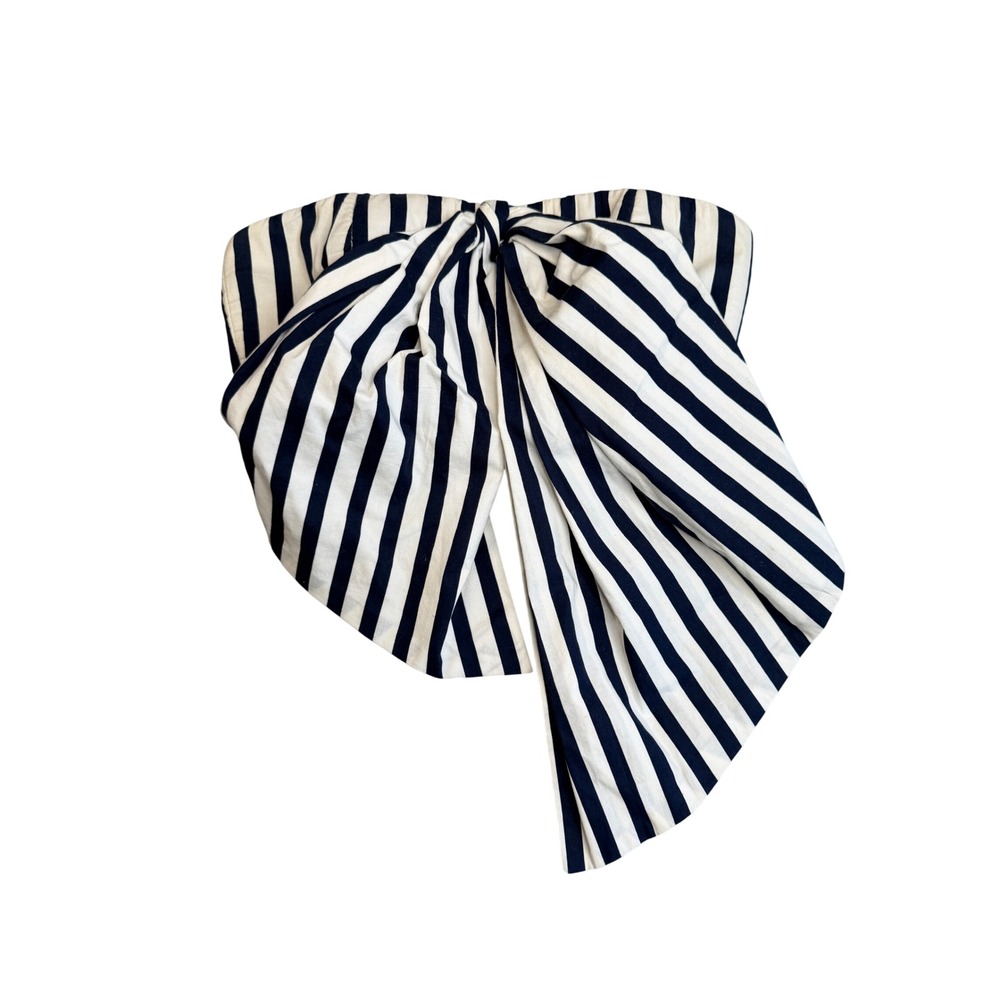 Striped Navy and White Bow Front Crop Top